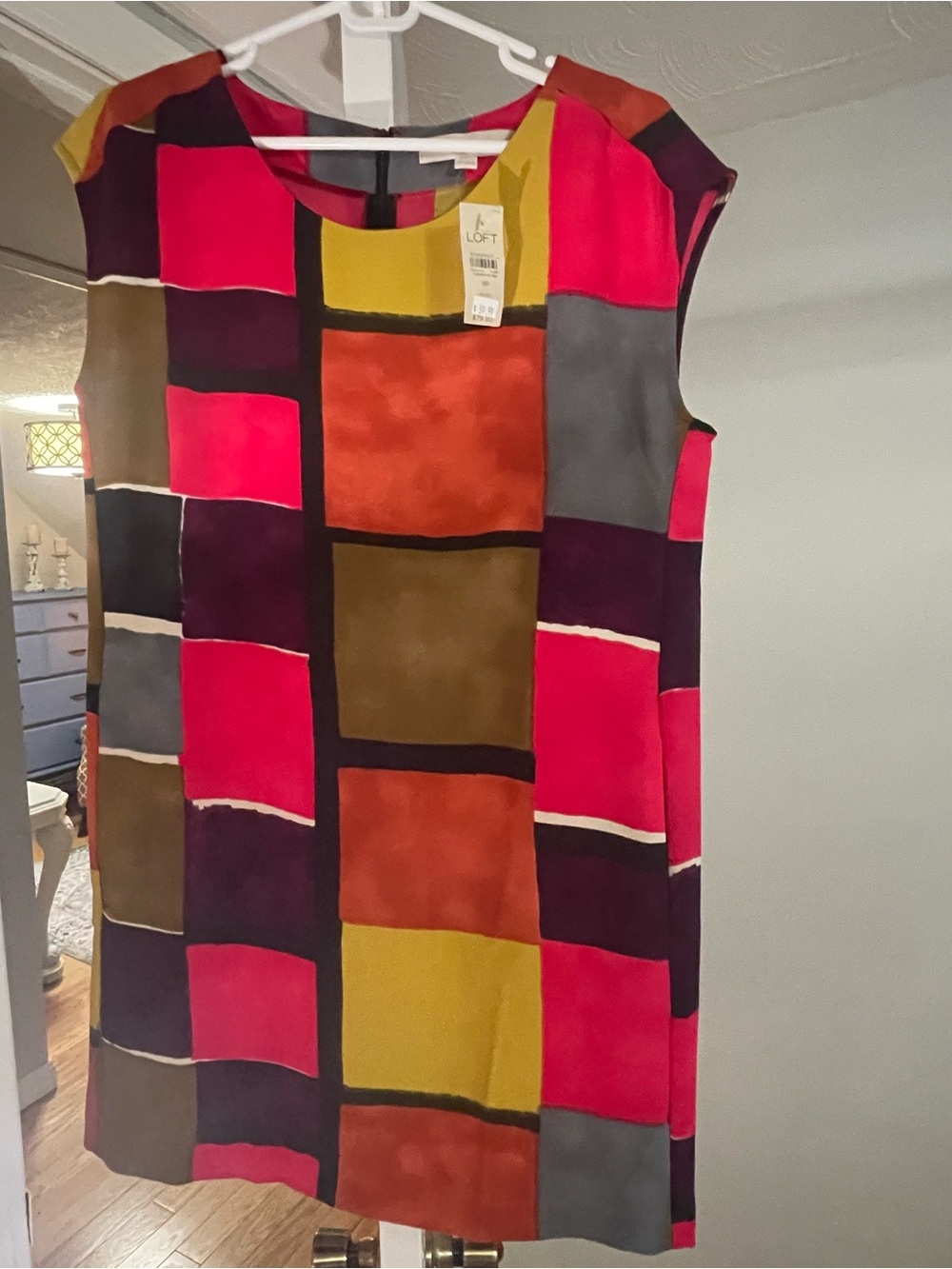 LOFT Color Block Shift Dress in Pink, Orange & Olive